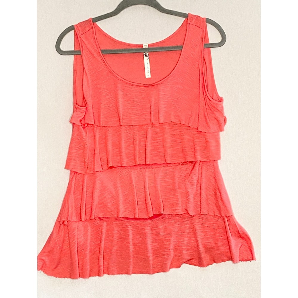 💎Andrea Missy Blouse Medium Ruffled Tiered Layers Fiery Rose Pink Sleeveless